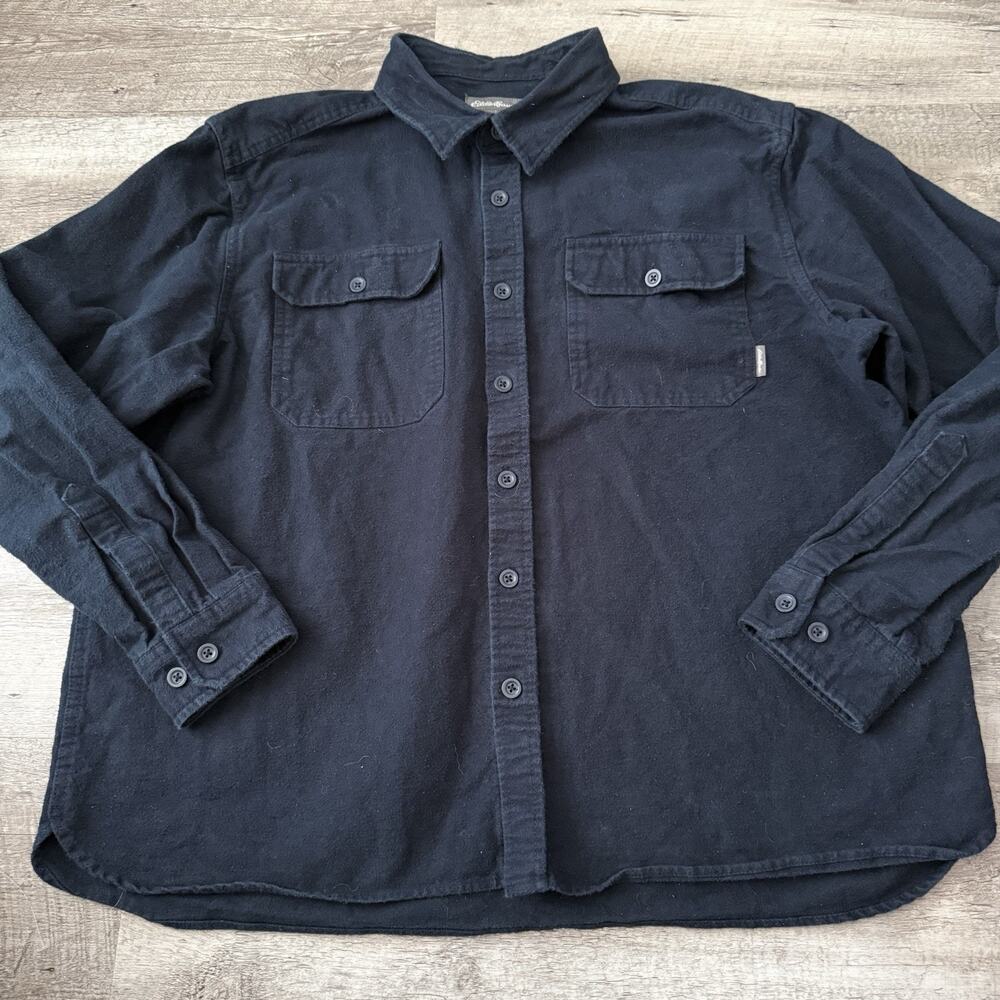 Eddie Bauer Chamois Shirt Mens Large Blue Flannel Button Up Shacket Outdoor